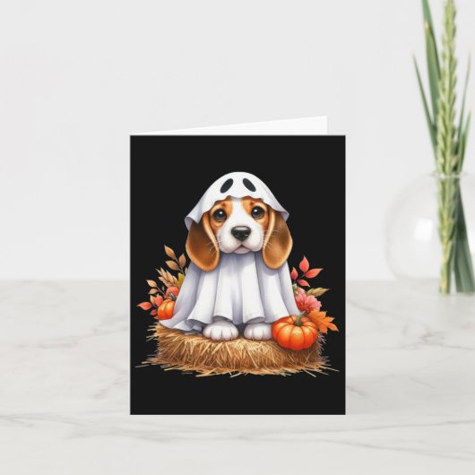 Schattigee Halloween Beagle Dog als Ghost Dog Owne Kaart (Voorkant)