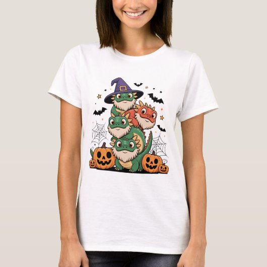 Schattigee Halloween Bearded Dragons Stack T-shirt (Voorkant)