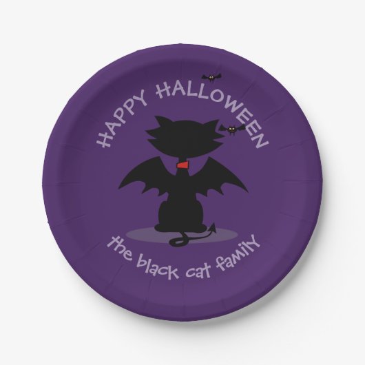 Schattigee Halloween Black Cat Bat Vleugels Papier Papieren Bordje (Voorkant)
