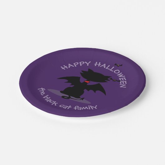 Schattigee Halloween Black Cat Bat Vleugels Papier Papieren Bordje (Gekanteld)