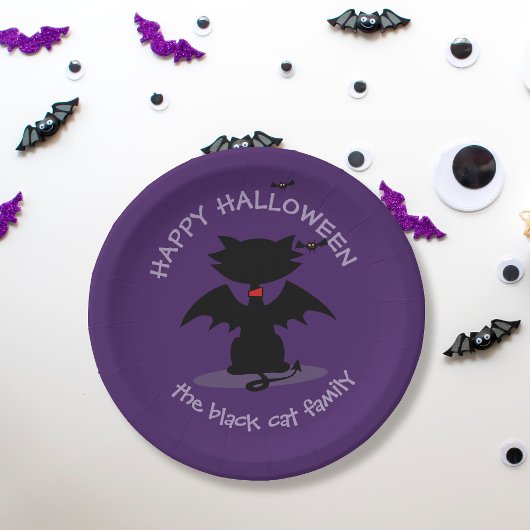Schattigee Halloween Black Cat Bat Vleugels Papier Papieren Bordje