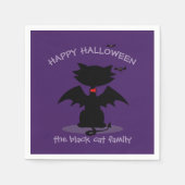 Schattigee Halloween Black Cat Bat Wings Paarse se Servet (Voorkant)