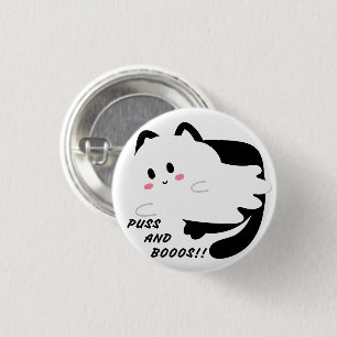 Schattigee Halloween Black Cat Ghost Boo Ronde Button 3,2 Cm