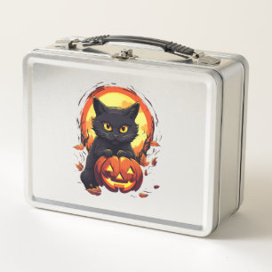 Schattigee Halloween Black Cat met pompoen