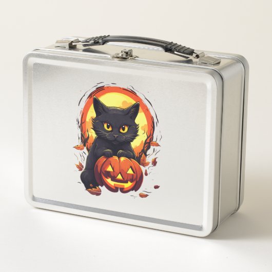 Schattigee Halloween Black Cat met pompoen (Voorkant)