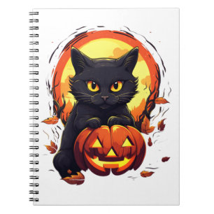 Schattigee Halloween Black Cat met pompoen Notitieboek