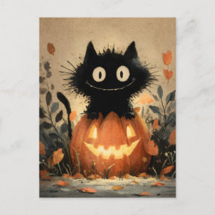Schattigee Halloween Black Cat op een Jack-o'-Lant Feestdagenkaart