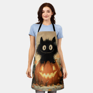 Schattigee Halloween Black Cat op een Jack-o'-Lant Schort
