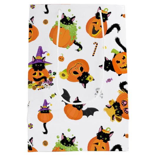 Schattigee Halloween Black Cat Snoep Medium Gift B Medium Cadeauzakje (Achterkant)