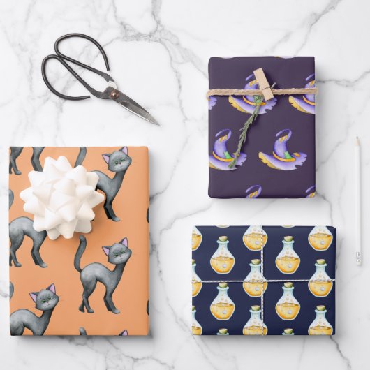 Schattigee Halloween Black Cat Witch Pet Potion Inpakpapier Vel (Voorkant)