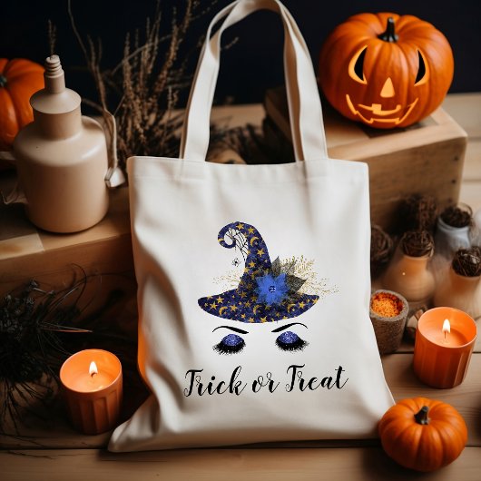 Schattigee Halloween Blauwe HeksenPet Trick or tre Tote Bag
