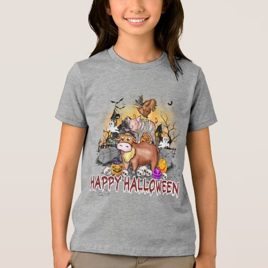 Schattigee Halloween boerderijdieren typografie Tri-Blend Shirt (Voorkant)