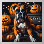 Schattigee Halloween Bokser Dog w Pumpkins op okt  Poster (Voorkant)