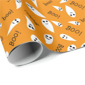 Schattigee Halloween Boo Ghost Oranje inpakpapier (Rol Hoek)