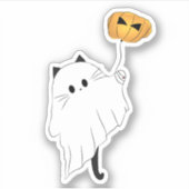 Schattigee Halloween Boo met een pompoenballon Sticker (Voorkant)
