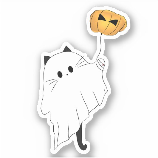 Schattigee Halloween Boo met een pompoenballon Sticker (Voorkant)