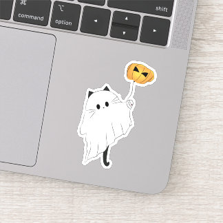 Schattigee Halloween Boo met een pompoenballon Sticker