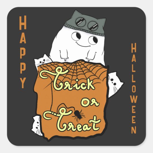 Schattigee Halloween Boo - Trick or treat Hallowee Vierkante Sticker (Voorkant)
