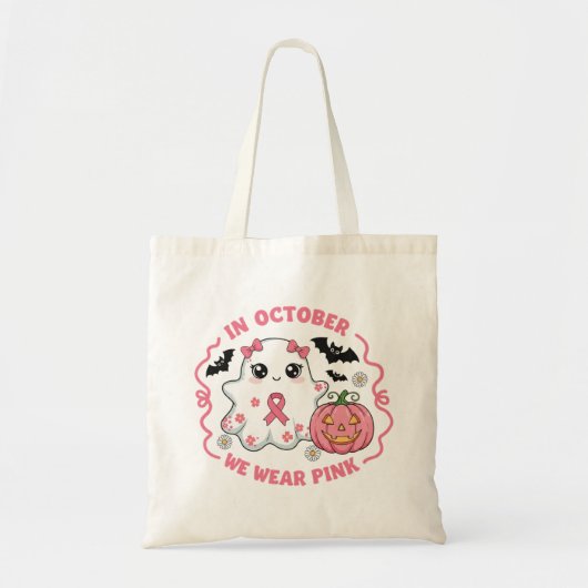 Schattigee Halloween Borstkanker Bewustzijn Spook Tote Bag (Voorkant)