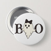 Schattigee Halloween Button - "Boo" Ghost met boog (Voorkant /achterkant)