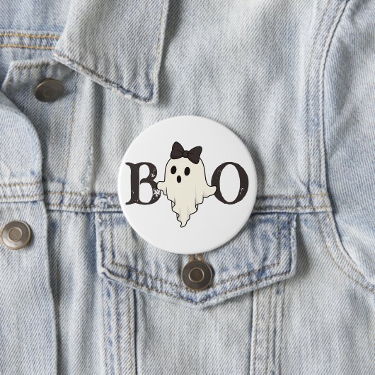 Schattigee Halloween Button - "Boo" Ghost met boog (In situ)