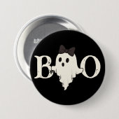 Schattigee Halloween Button - "Boo" Ghost met boog (Voorkant /achterkant)