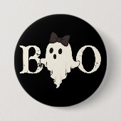 Schattigee Halloween Button - "Boo" Ghost met boog (Voorkant)
