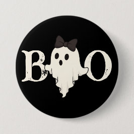 Schattigee Halloween Button - "Boo" Ghost met boog