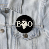 Schattigee Halloween Button - "Boo" Ghost met boog (In situ)