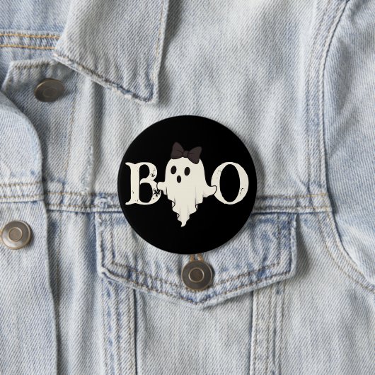Schattigee Halloween Button - "Boo" Ghost met boog (In situ)