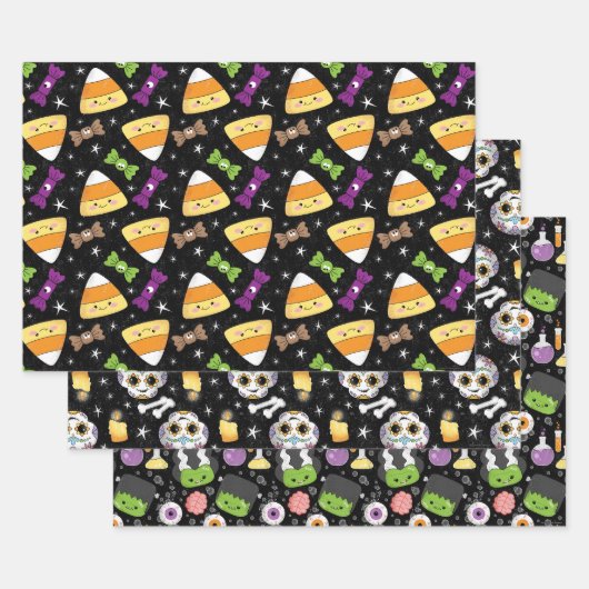 Schattigee Halloween Candy Corn, Frankenstein & Sk Inpakpapier Vel (Set)