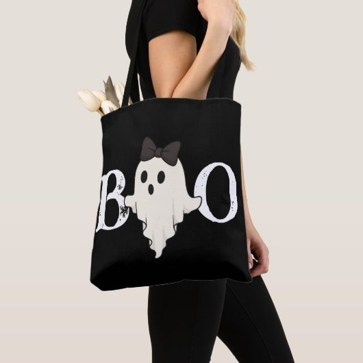 Schattigee Halloween Canvas tas - "Boo" Ghost met  (Dichtbij)