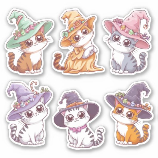 Schattigee Halloween Cartoon Cats Sticker Sheet (Voorkant)