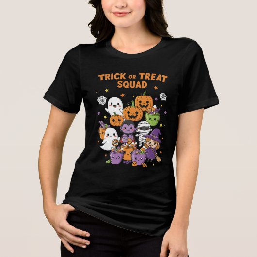 Schattigee Halloween Cartoon Snoep emmers | Kawaii Tri-Blend Shirt (Voorkant)