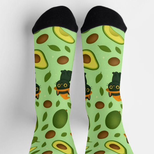 Schattigee Halloween Cat & Avocado Patroon Sokken (Top)