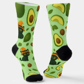 Schattigee Halloween Cat & Avocado Patroon Sokken (Gebogen)