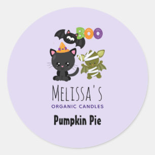 Schattigee Halloween Cat, Bat & Mummy Candle Ronde Sticker