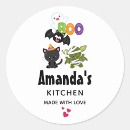 Schattigee Halloween Cat, Bat, Mummy & Ghost Kitch Ronde Sticker