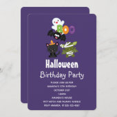 Schattigee Halloween Cat, Bat, Mummy & Ghost Verja Kaart (Voorkant / Achterkant)