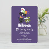 Schattigee Halloween Cat, Bat, Mummy & Ghost Verja Kaart (Staand voorkant)