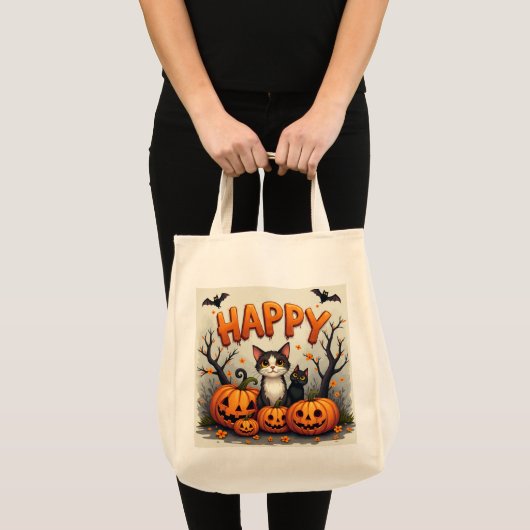 Schattigee Halloween Cat Canvas tas (Voorkant (product))