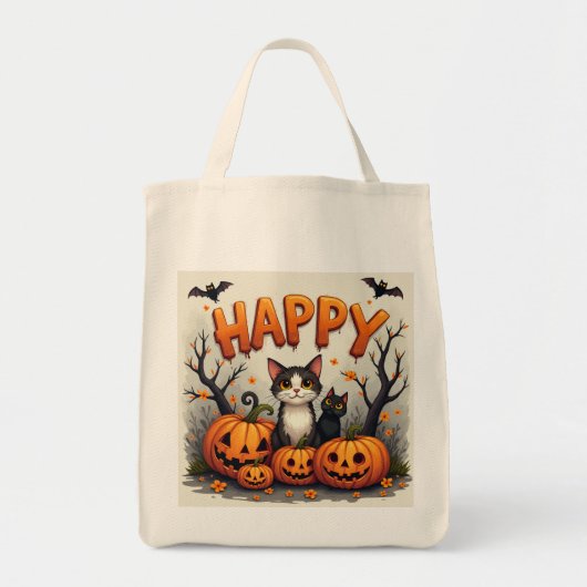 Schattigee Halloween Cat Canvas tas (Voorkant)