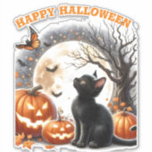 Schattigee Halloween Cat Custom-Cut Vinyl Sticker (Voorkant)
