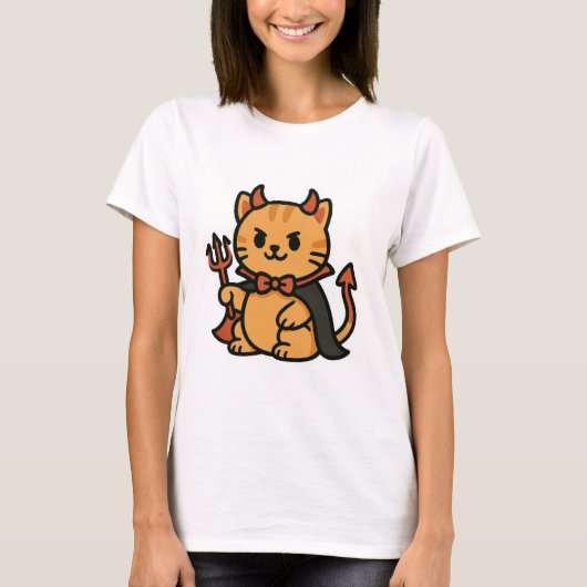Schattigee Halloween Cat Devil T-shirt (Voorkant)