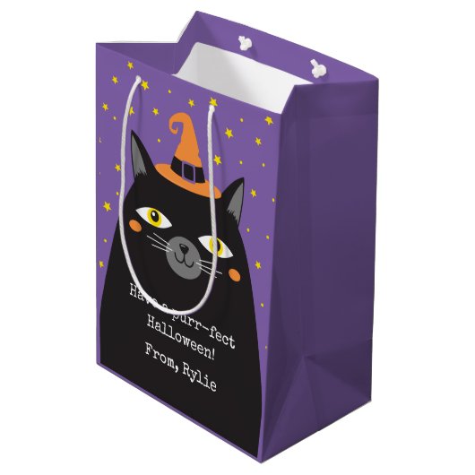 Schattigee Halloween Cat Gift Bag Medium Cadeauzakje (Achterkant Gekanteld)