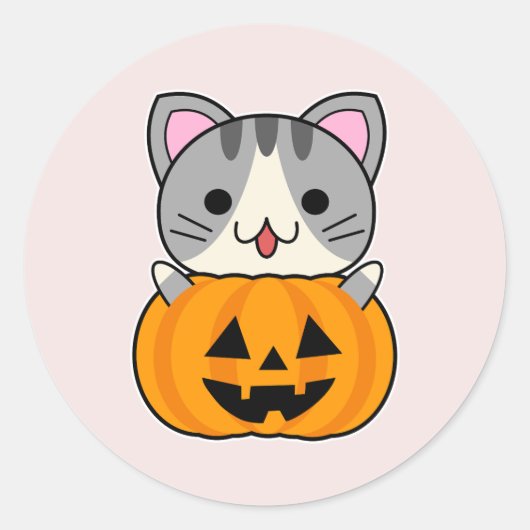 Schattigee Halloween Cat in Jack o Lantern Ronde Sticker (Voorkant)