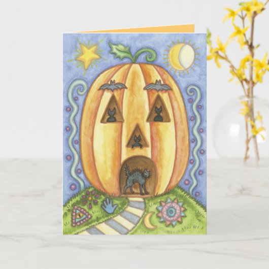 Schattigee Halloween Cat Kaarten (Gele Bloem)