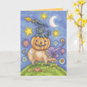 Schattigee Halloween Cat Kaarten (Gele Bloem)