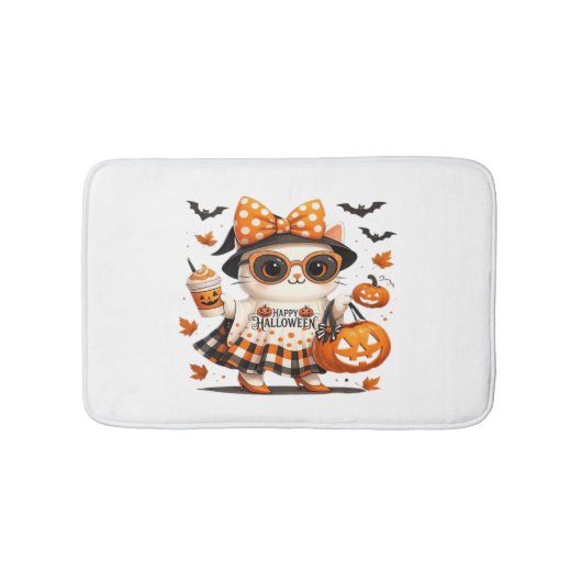 Schattigee Halloween Cat – Kawaii Witch Kat met Pu Badmat (Voorkant)