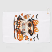 Schattigee Halloween Cat – Kawaii Witch Kat met Pu Golfhanddoek (Horizontaal)